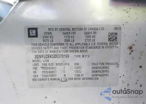 2013 Chevrolet Equinox Ls z USA, uszkodzony, nr VIN 2GNFLCEK5D6378199